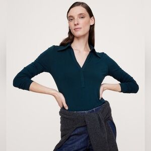 NWT Banana Republic Luxe Wool Blend Polo Obsidian Pool Blue Top Sz Large Petite